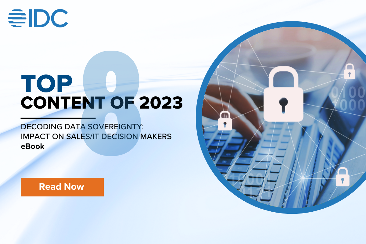 Top 10 content 2023 content 8. Decoding data sovereignty eBook. Hand typing on keyboard with security locks floating around.